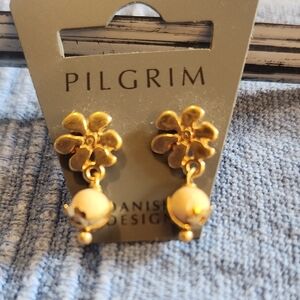 Pilgrim Gold Floral Earrings with Cream Accents